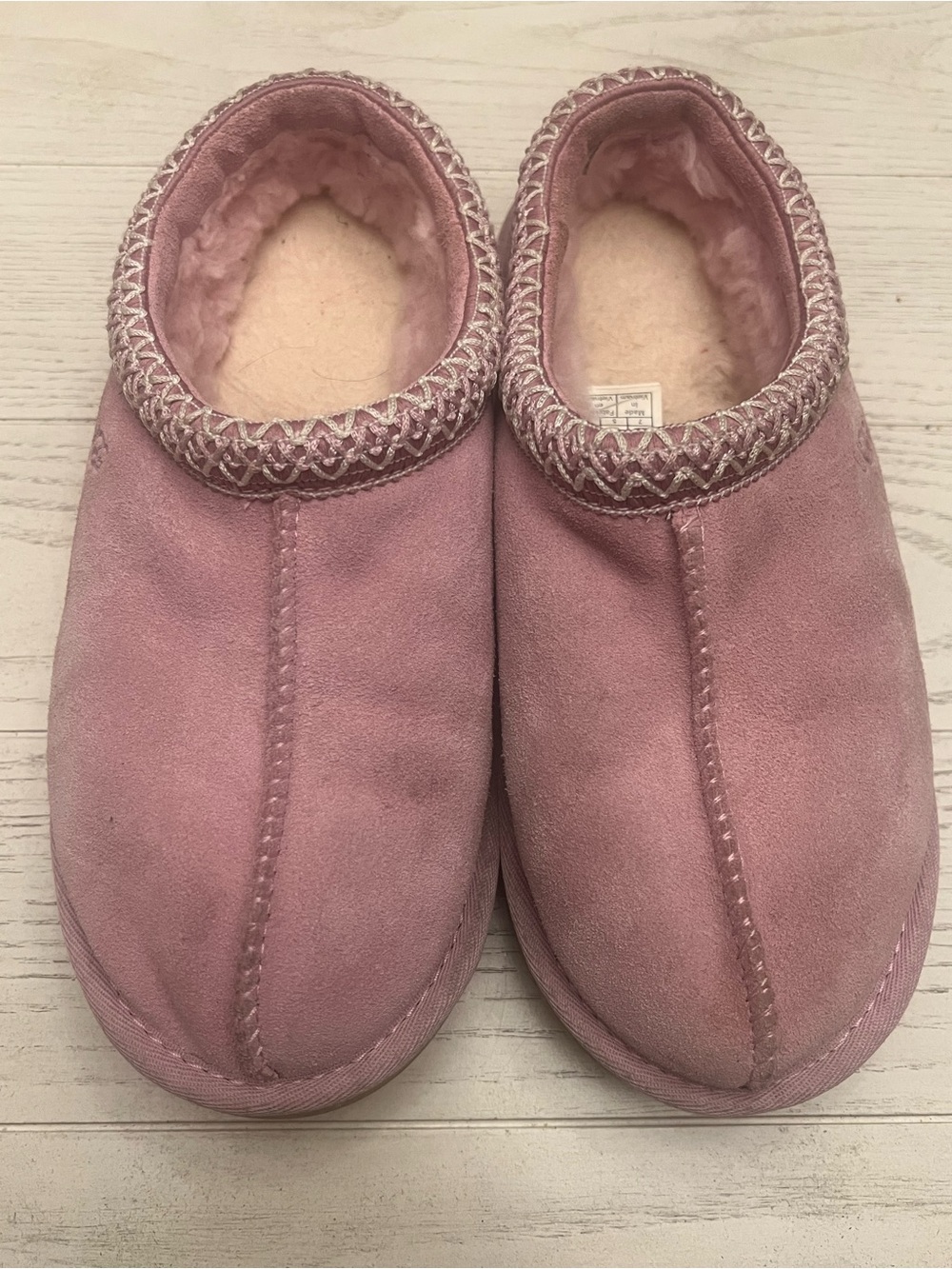 UGG Pink Suede Slippers with Shearling Interior - Size 7